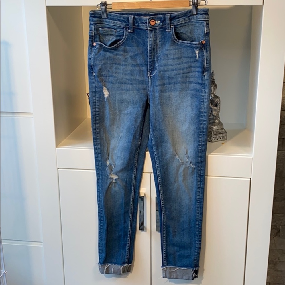 Zara distressed jean cuffed raw skinny